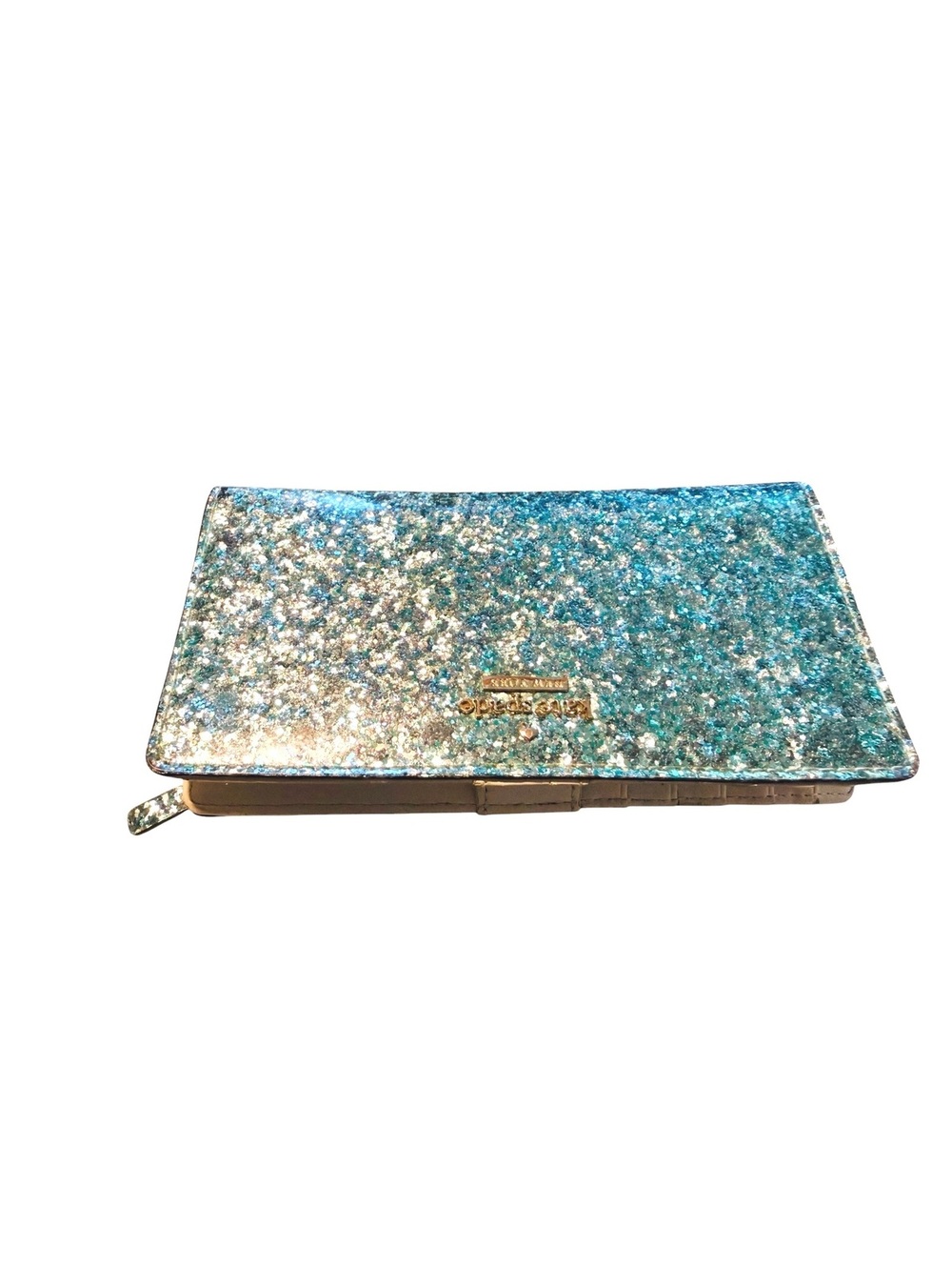 Kate Spade Glitter Zip Around Wallet in Blue and Silver